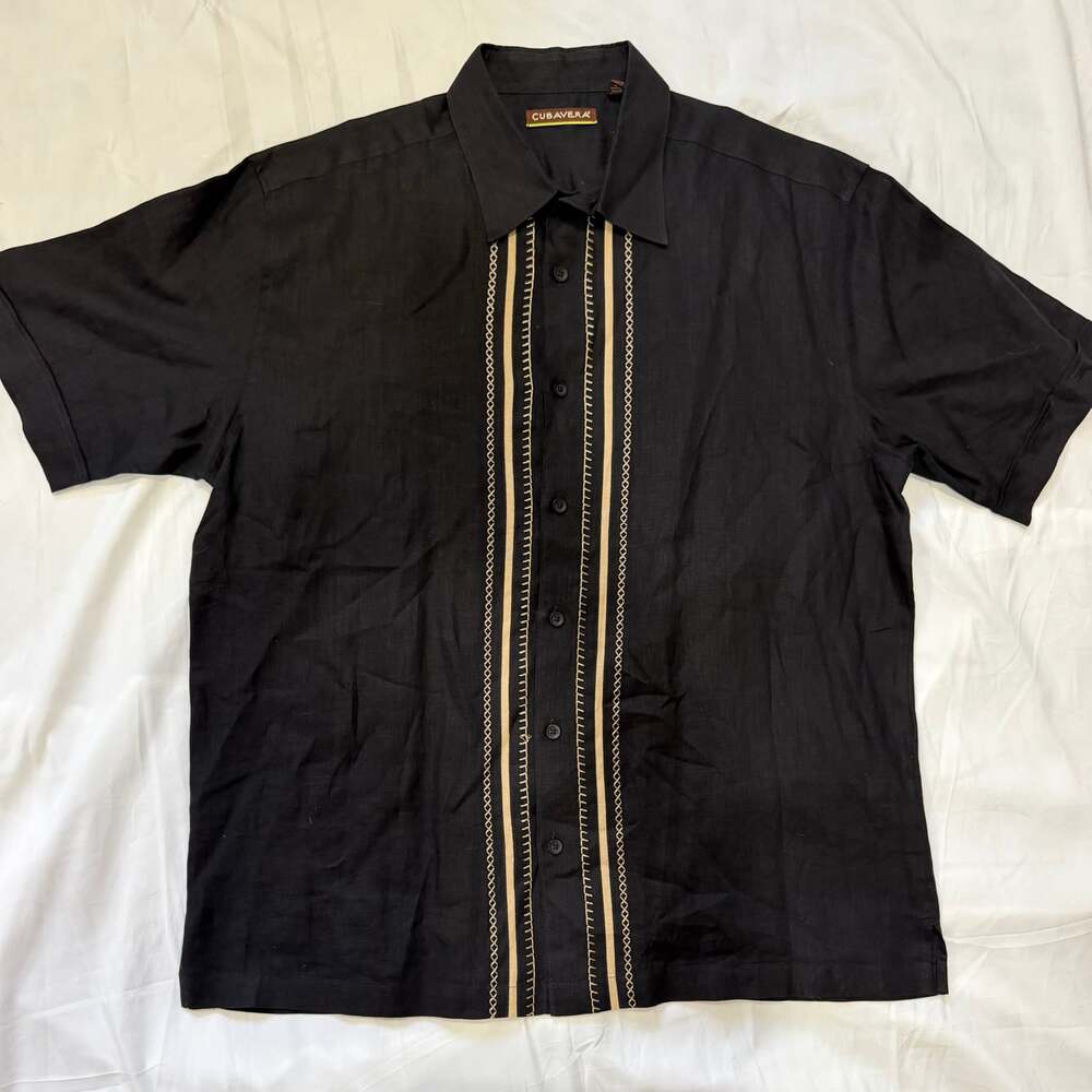 Mens Cubavera Black 100% Linen Button Down Shirt Size XL